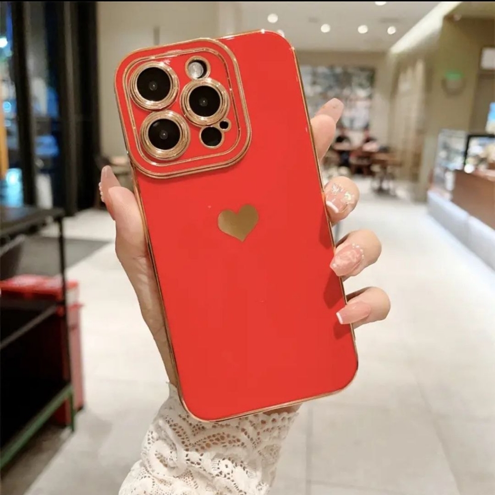 Luxury Heart Print Shockproof Phone Case For iPhone 14 Pro - RED-SALE